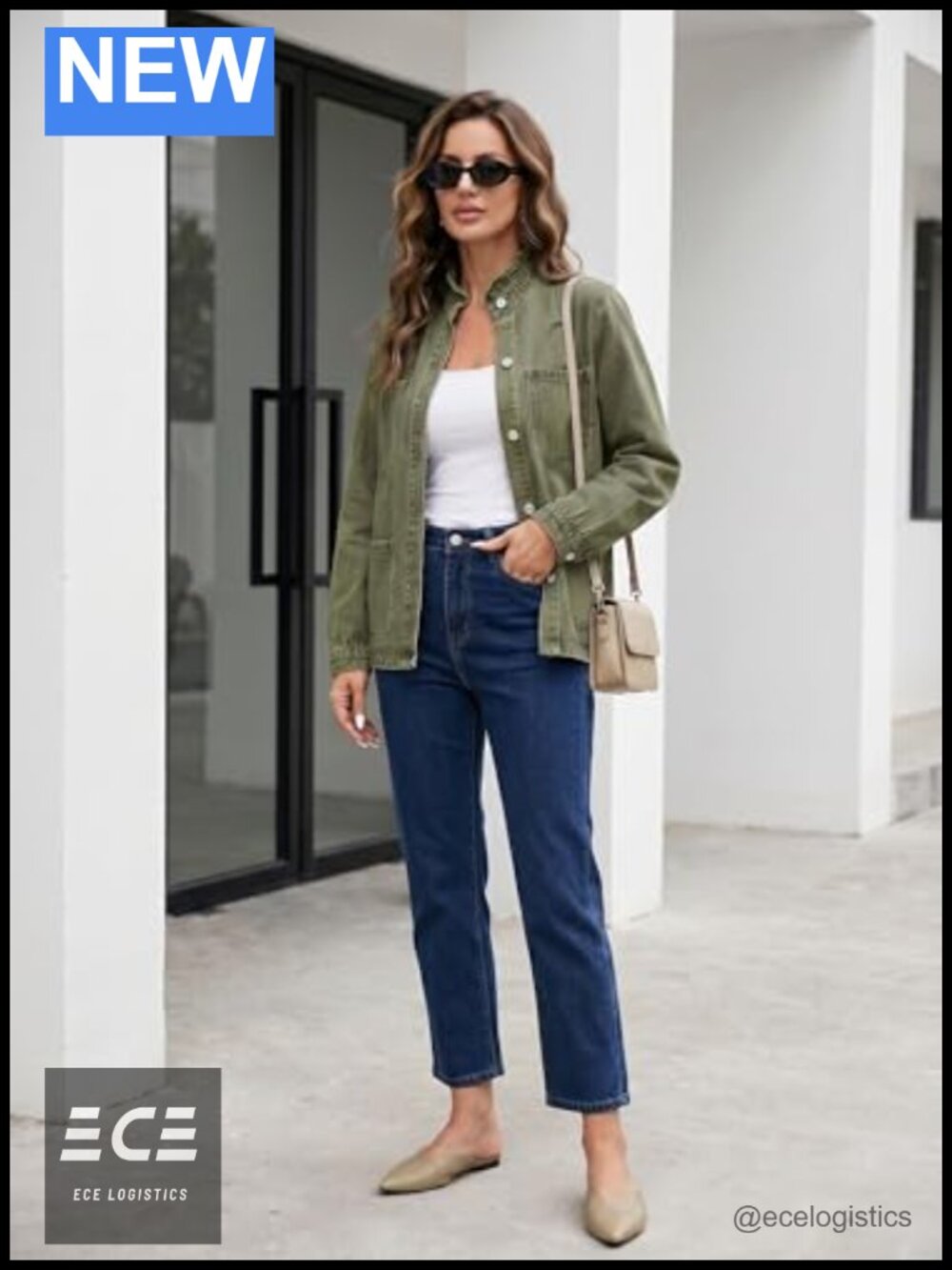 Button Down Ruffle Oversized Cropped Denim Jacket - Picture 2 of 6